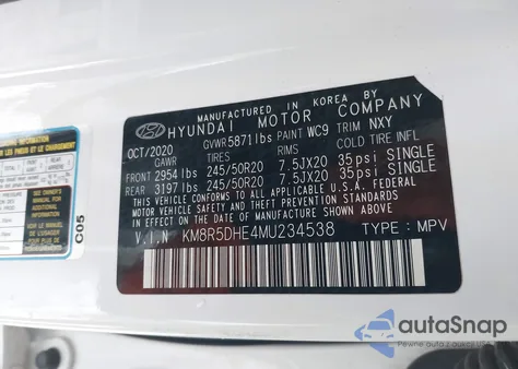 2021 Hyundai Palisade Limited z USA, uszkodzony, nr VIN KM8R5DHE4MU234538